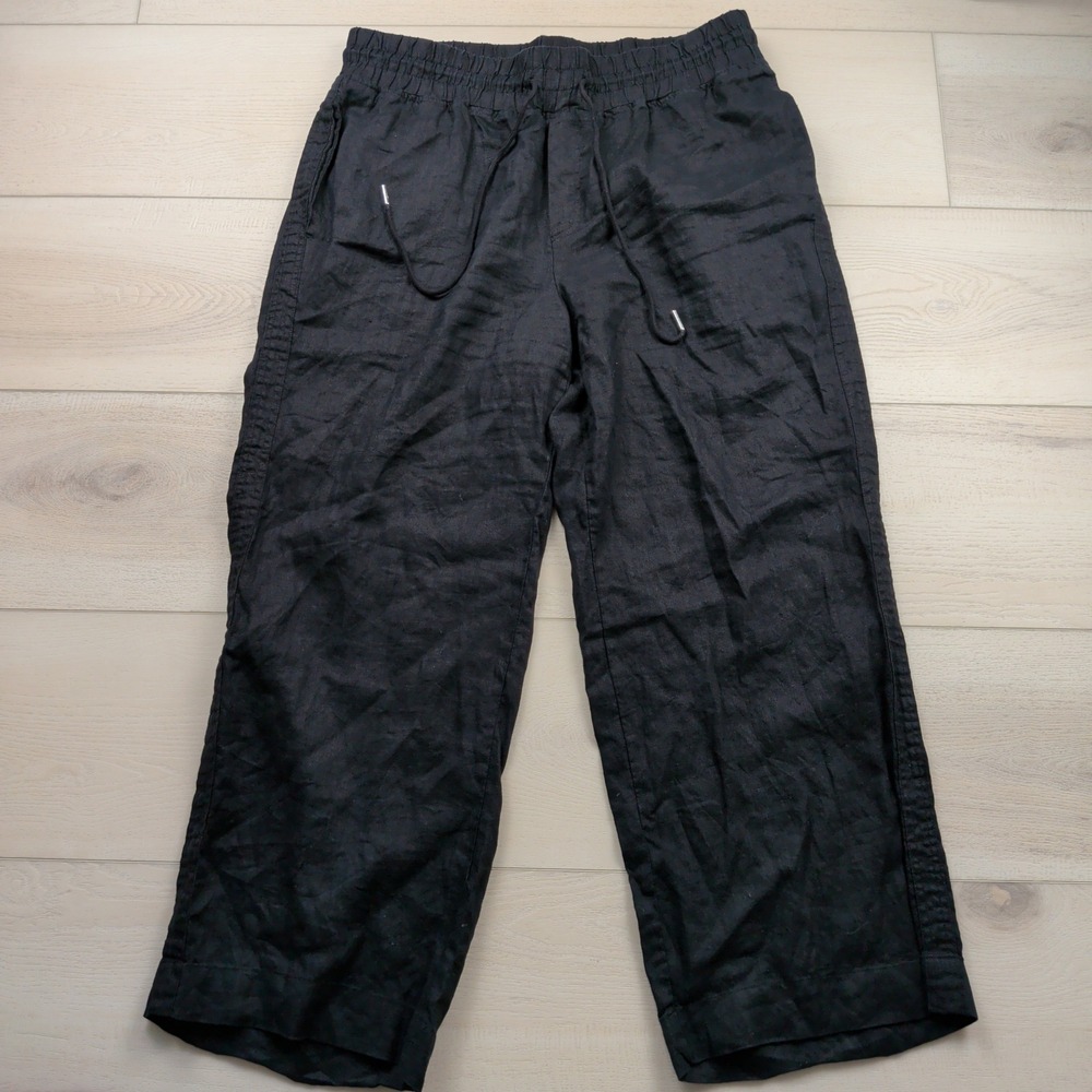 Quince Womens Black 100% European Linen Wide Leg Drawstring Pants XL JDAVN01